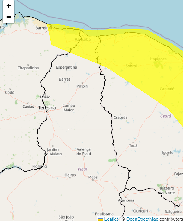 Cidades piauienses sob alerta amarelo de perigo potencial de vendaval