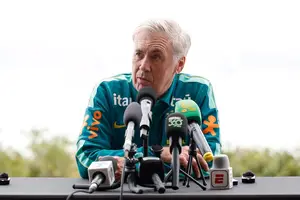 Carlo Ancelotti durante entrevista coletiva pela Seleção em Townsville, antes do primeiro amistoso com a Austrália na Super Data FIFA (Foto: Rafael Ribeiro/CBF)